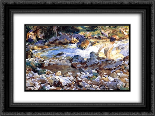 Mountain Stream 24x18 Black Ornate Wood Framed Art Print Poster with Double Matting by Sargent, John Singer