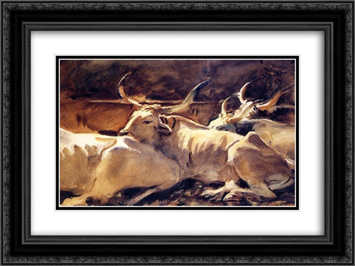 Oxen in Repose 24x18 Black Ornate Wood Framed Art Print Poster with Double Matting by Sargent, John Singer