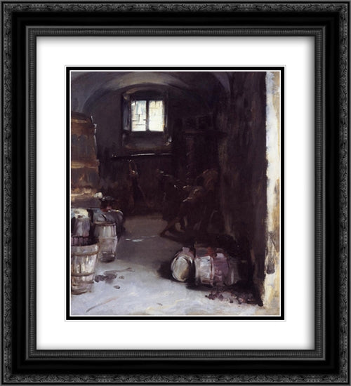 Pressing the Grapes: Florentine Wine Cellar 20x22 Black Ornate Wood Framed Art Print Poster with Double Matting by Sargent, John Singer