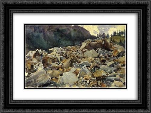 Purtud, Alpine Scene and Boulders 24x18 Black Ornate Wood Framed Art Print Poster with Double Matting by Sargent, John Singer