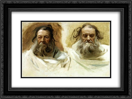 Study for Two Heads for Boston Mural 'The Prophets' 24x18 Black Ornate Wood Framed Art Print Poster with Double Matting by Sargent, John Singer