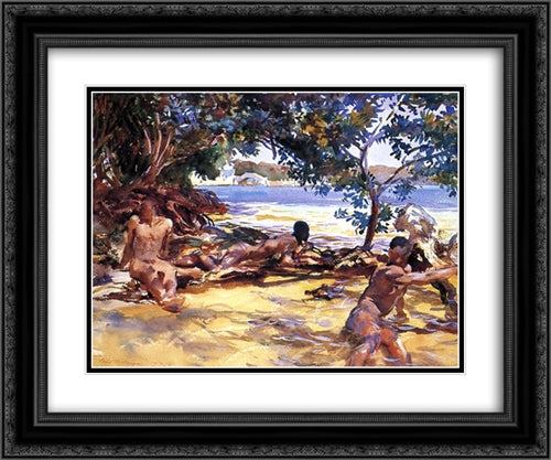 The Bathers 24x20 Black Ornate Wood Framed Art Print Poster with Double Matting by Sargent, John Singer