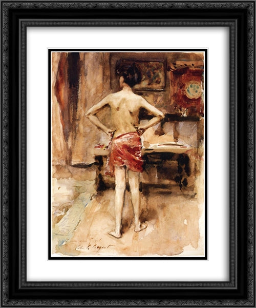 The Model: Interior with Standing Figure 20x24 Black Ornate Wood Framed Art Print Poster with Double Matting by Sargent, John Singer