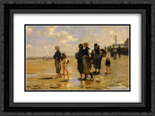 The Oyster Gatherers of Cancale 24x18 Black Ornate Wood Framed Art Print Poster with Double Matting by Sargent, John Singer