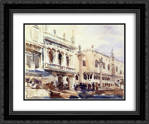 The Piazzetta and the Doge's Palace 24x20 Black Ornate Wood Framed Art Print Poster with Double Matting by Sargent, John Singer