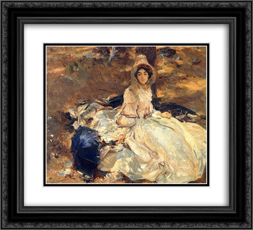 The Pink Dress 22x20 Black Ornate Wood Framed Art Print Poster with Double Matting by Sargent, John Singer