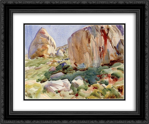 The Simplon: Large Rocks 24x20 Black Ornate Wood Framed Art Print Poster with Double Matting by Sargent, John Singer