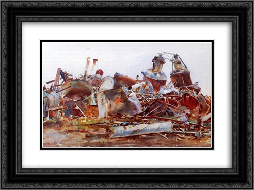 The Wrecked Sugar Refinery 24x18 Black Ornate Wood Framed Art Print Poster with Double Matting by Sargent, John Singer