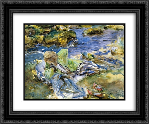 Turkish Woman by a Stream 24x20 Black Ornate Wood Framed Art Print Poster with Double Matting by Sargent, John Singer