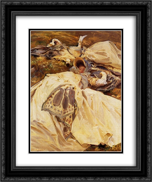 Two Girls in White Dresses 20x24 Black Ornate Wood Framed Art Print Poster with Double Matting by Sargent, John Singer