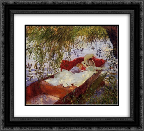 Two Women Asleep in a Punt under the Willows 22x20 Black Ornate Wood Framed Art Print Poster with Double Matting by Sargent, John Singer