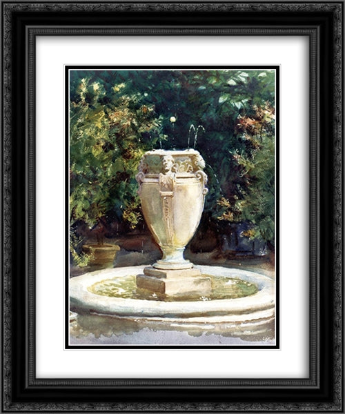 Vase Fountain, Pocantico 20x24 Black Ornate Wood Framed Art Print Poster with Double Matting by Sargent, John Singer