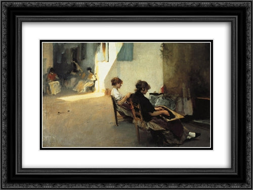 Venetian Bead Stringers 24x18 Black Ornate Wood Framed Art Print Poster with Double Matting by Sargent, John Singer