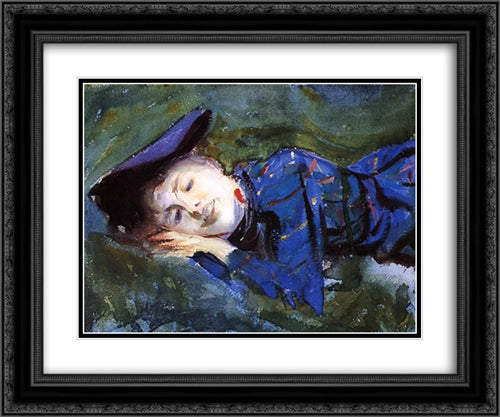 Violet Resting on the Grass 24x20 Black Ornate Wood Framed Art Print Poster with Double Matting by Sargent, John Singer