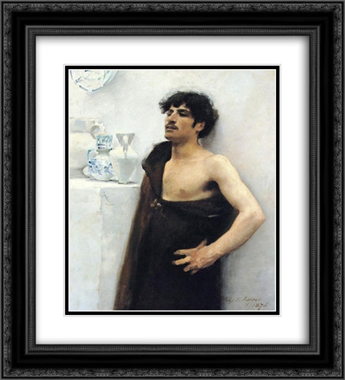 Young Man in Reverie 20x22 Black Ornate Wood Framed Art Print Poster with Double Matting by Sargent, John Singer