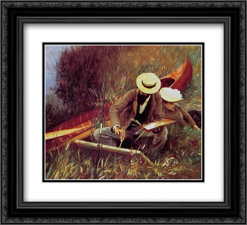 Paul Helleu Sketching with his Wife 22x20 Black Ornate Wood Framed Art Print Poster with Double Matting by Sargent, John Singer