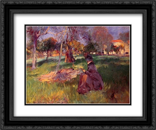 In the Orchard 24x20 Black Ornate Wood Framed Art Print Poster with Double Matting by Sargent, John Singer