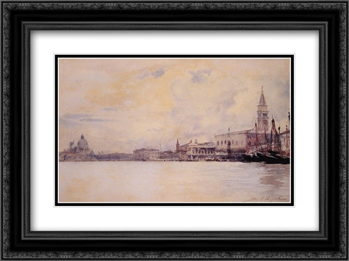 The Entrance to the Grand Canal, Venice 24x18 Black Ornate Wood Framed Art Print Poster with Double Matting by Sargent, John Singer