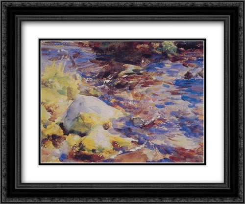 Reflections Rocks and Water 24x20 Black Ornate Wood Framed Art Print Poster with Double Matting by Sargent, John Singer