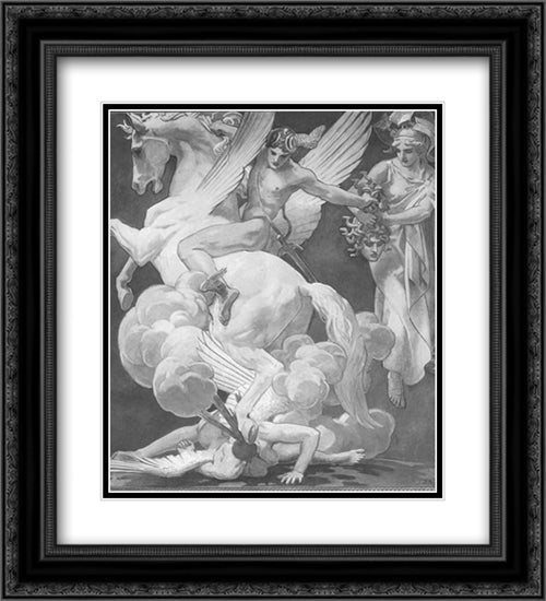 Perseus on Pegasus Slaying Medusa 20x22 Black Ornate Wood Framed Art Print Poster with Double Matting by Sargent, John Singer