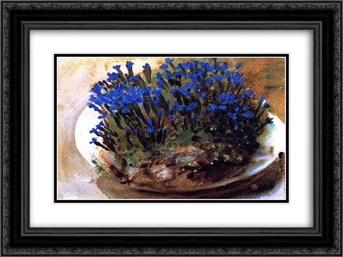 Blue Gentians 24x18 Black Ornate Wood Framed Art Print Poster with Double Matting by Sargent, John Singer