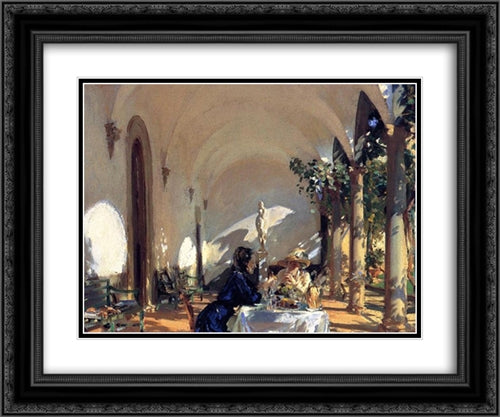 Breakfast in the Loggia 24x20 Black Ornate Wood Framed Art Print Poster with Double Matting by Sargent, John Singer