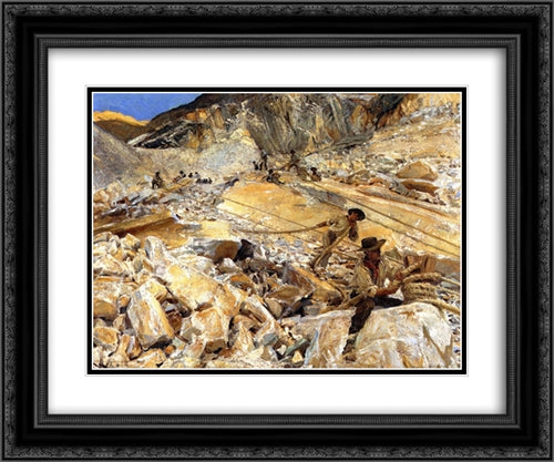 Bringing Down Marble from the Quarries in Carrara 24x20 Black Ornate Wood Framed Art Print Poster with Double Matting by Sargent, John Singer