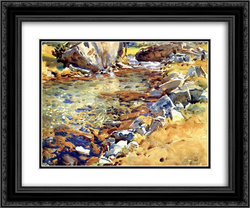 Brook among Rocks 24x20 Black Ornate Wood Framed Art Print Poster with Double Matting by Sargent, John Singer