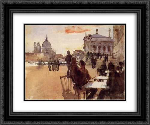 Cafe on the Riva degli Schiavoni 24x20 Black Ornate Wood Framed Art Print Poster with Double Matting by Sargent, John Singer