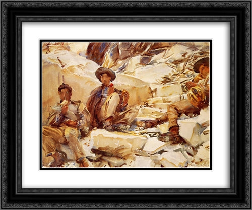 Carrara: Workmen 24x20 Black Ornate Wood Framed Art Print Poster with Double Matting by Sargent, John Singer