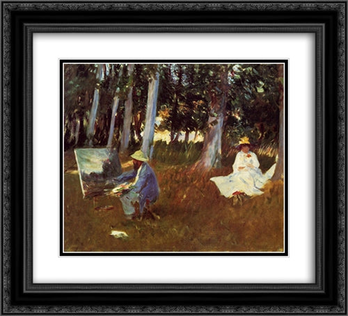 Claude Monet Painting by the Edge of a Wood 22x20 Black Ornate Wood Framed Art Print Poster with Double Matting by Sargent, John Singer