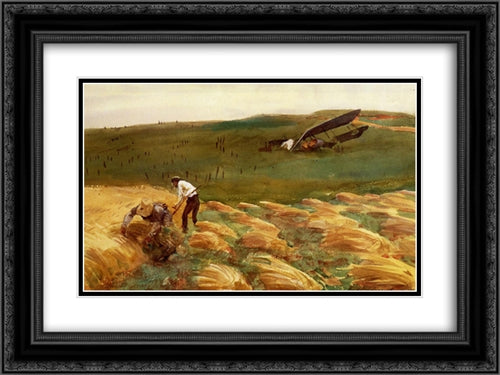 Crashed Aeroplane 24x18 Black Ornate Wood Framed Art Print Poster with Double Matting by Sargent, John Singer