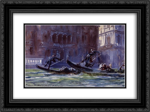 Festa della Regatta 24x18 Black Ornate Wood Framed Art Print Poster with Double Matting by Sargent, John Singer