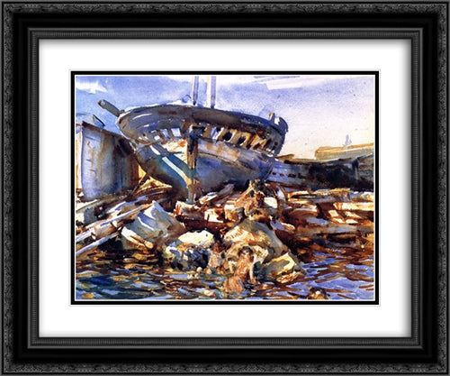 Flotsam and Jetsam 24x20 Black Ornate Wood Framed Art Print Poster with Double Matting by Sargent, John Singer