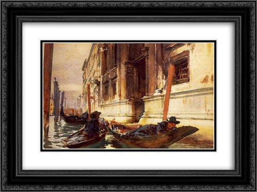 Gondoliers's Siesta 24x18 Black Ornate Wood Framed Art Print Poster with Double Matting by Sargent, John Singer