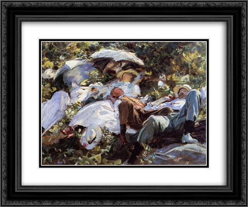 Group with Parasols 24x20 Black Ornate Wood Framed Art Print Poster with Double Matting by Sargent, John Singer