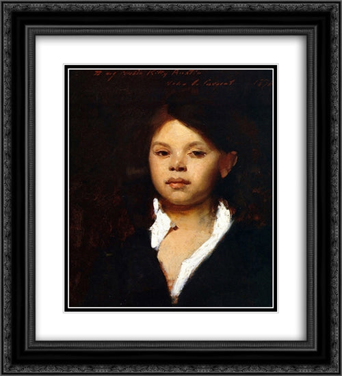 Head of an Italian Girl 20x22 Black Ornate Wood Framed Art Print Poster with Double Matting by Sargent, John Singer