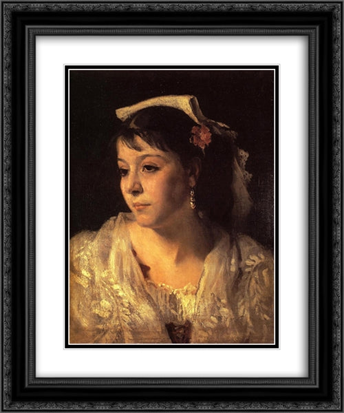 Head of an Italian Woman 20x24 Black Ornate Wood Framed Art Print Poster with Double Matting by Sargent, John Singer