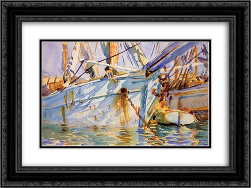 In a Levantine Port 24x18 Black Ornate Wood Framed Art Print Poster with Double Matting by Sargent, John Singer