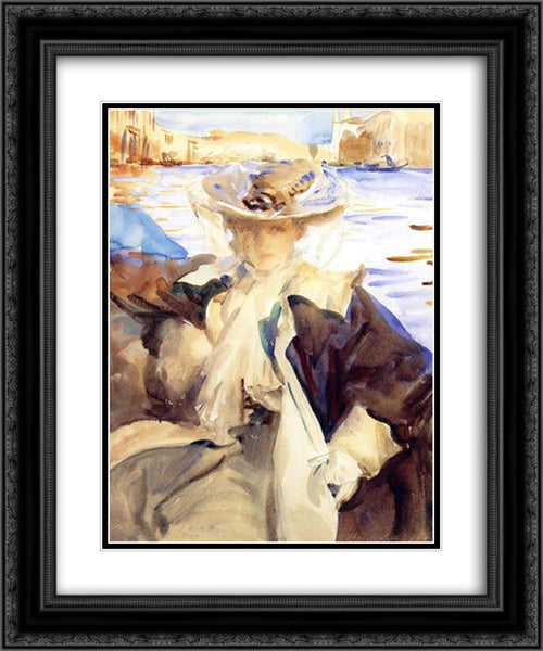 Jane de Glehn in a Gondola 20x24 Black Ornate Wood Framed Art Print Poster with Double Matting by Sargent, John Singer