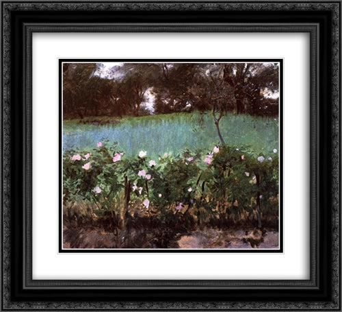 Landscape with Rose Trellis 22x20 Black Ornate Wood Framed Art Print Poster with Double Matting by Sargent, John Singer