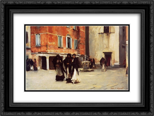 Leaving Church, Campo San Canciano, Venice 24x18 Black Ornate Wood Framed Art Print Poster with Double Matting by Sargent, John Singer