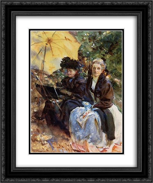 Miss Wedewood and Miss Sargent Sketching 20x24 Black Ornate Wood Framed Art Print Poster with Double Matting by Sargent, John Singer