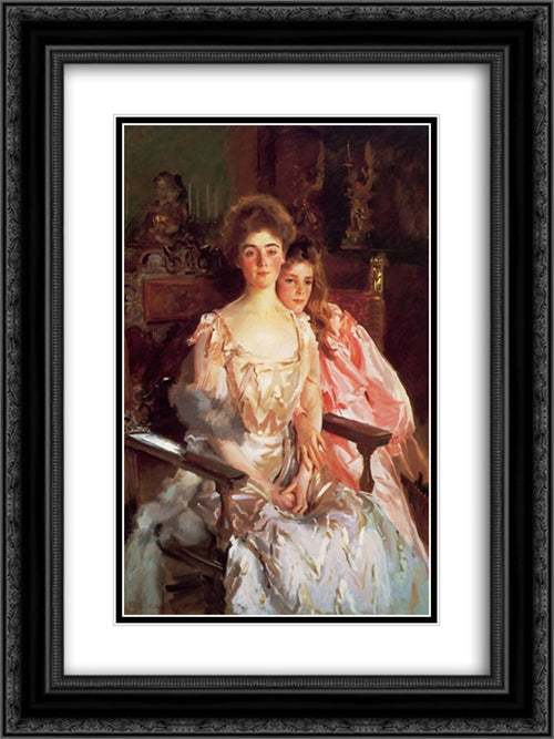 Mrs. Fiske Warren and Her Daughter Rachel 18x24 Black Ornate Wood Framed Art Print Poster with Double Matting by Sargent, John Singer