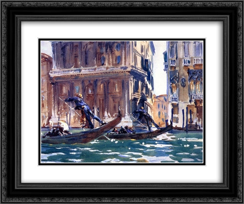 On the Canal] 24x20 Black Ornate Wood Framed Art Print Poster with Double Matting by Sargent, John Singer