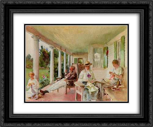 On the Verandah (Ironbound Island, Maine) 24x20 Black Ornate Wood Framed Art Print Poster with Double Matting by Sargent, John Singer