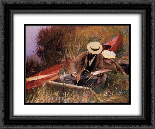 Paul Helleu Sketching with His Wife 24x20 Black Ornate Wood Framed Art Print Poster with Double Matting by Sargent, John Singer