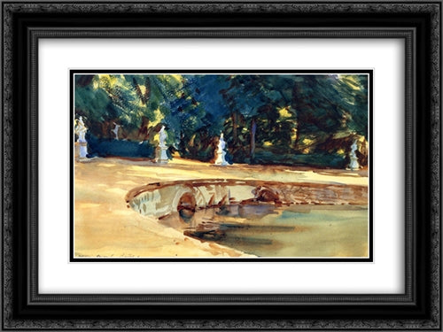 Pool in the Garden of La Granja 24x18 Black Ornate Wood Framed Art Print Poster with Double Matting by Sargent, John Singer