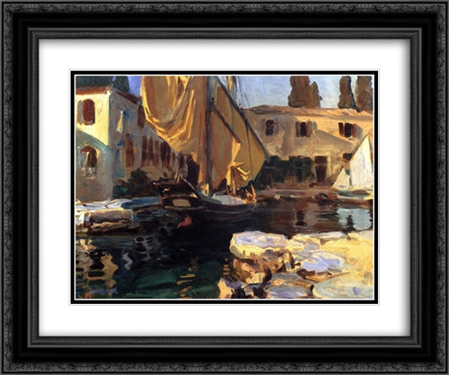 San Vigilio: A Boat with Golden Sail 24x20 Black Ornate Wood Framed Art Print Poster with Double Matting by Sargent, John Singer