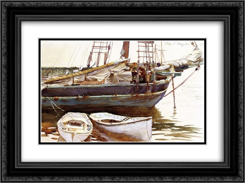 Schooner, Catherine, Somesville, Maine 24x18 Black Ornate Wood Framed Art Print Poster with Double Matting by Sargent, John Singer